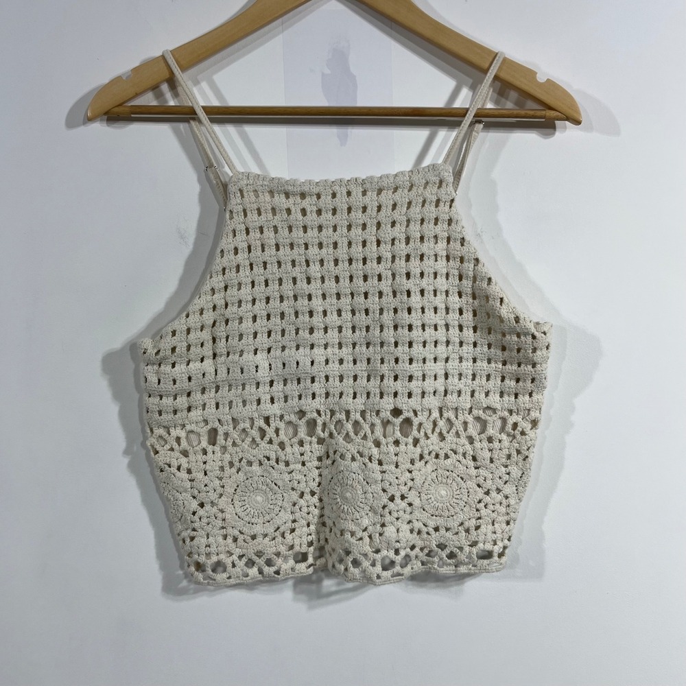 LoveOnHanger Festival Crochet Boho Crop Camisole Top Womens Large Western 70s